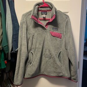 Patagonia Half Snap Fleece Pullover Sweatshirt Gray Pink Medium